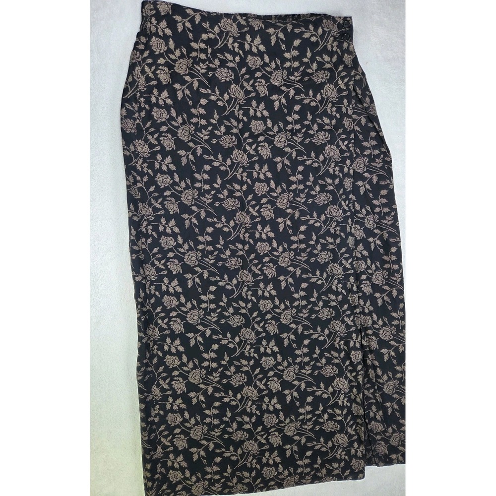 Vintage NY&Co New York & Company Rayon Wrap Midi Skirt Floral Brown USA Women's